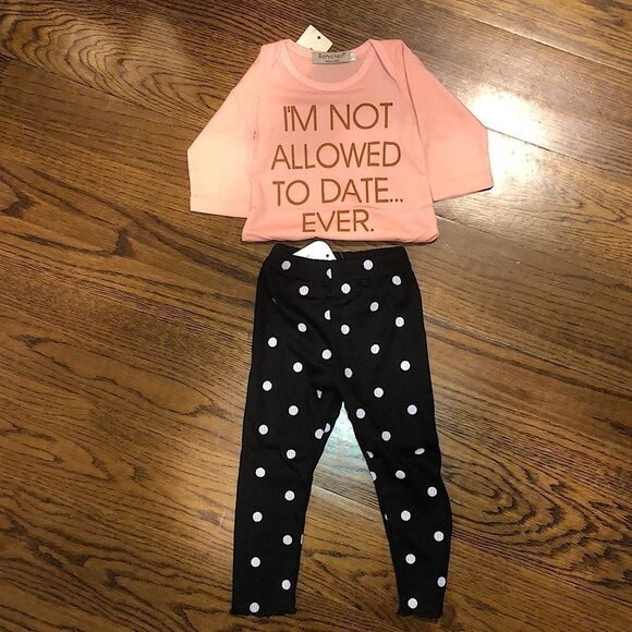 Other - Two Piece Pink and Black with White Polka Pull On Pants With Scalloped Bottoms